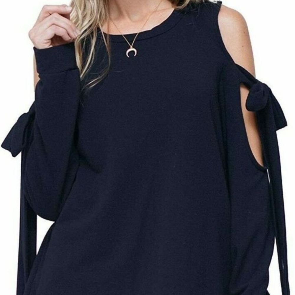 NWT Anthropologie Pleione Navy Blue Cold Shoulder Fleece Sweatshirt, size XLP